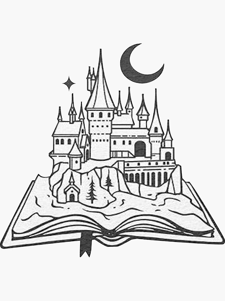 The castle out of the book - Drawing - B&W Transparent Sticker
