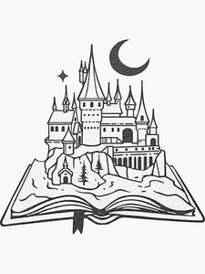 The castle out of the book - Drawing - B&W Transparent Sticker