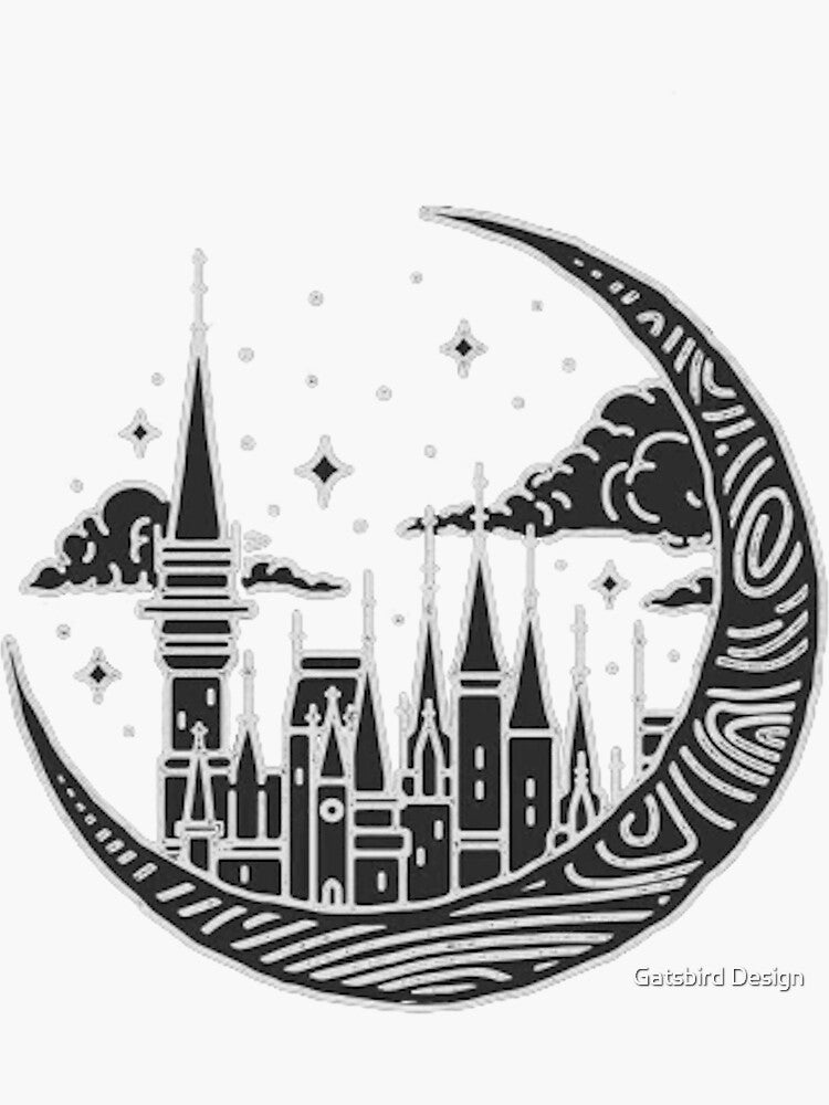 Castle in the Sky Hogwarts - Digital Pencil Drawing - B&W Transparent Sticker