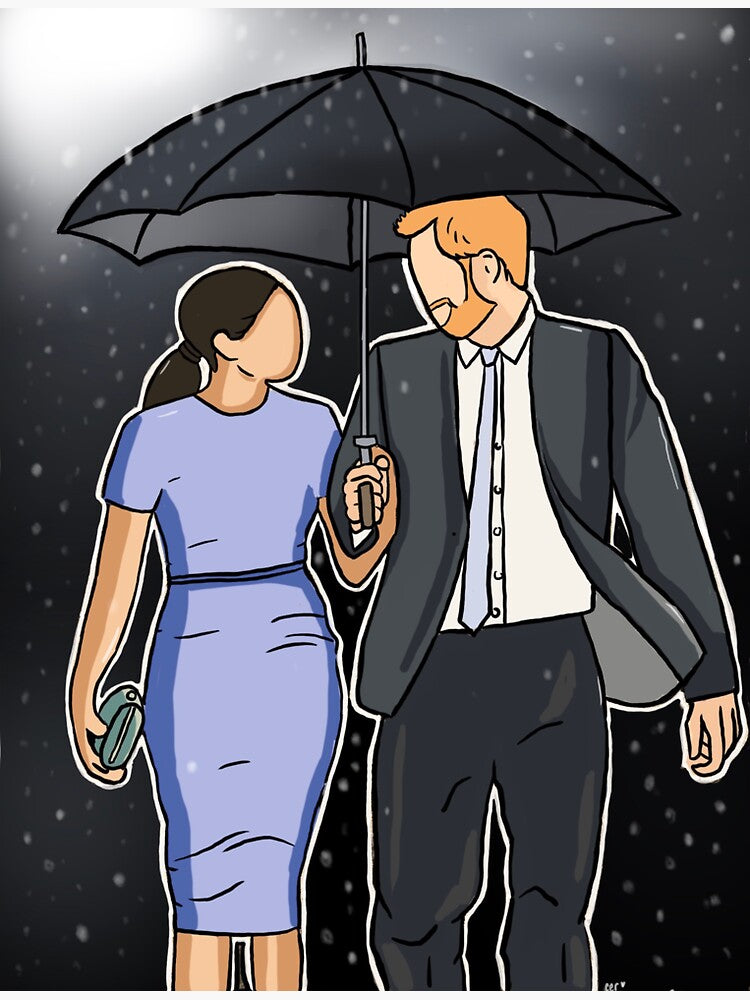 Meghan and Harry in the rain  Sticker