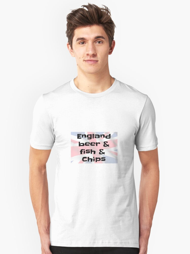 England Beer & Fish & Chips - British Royal Wedding - Harry And Meghan - London Wedding - English Royal Wedding Slim Fit T-Shirt