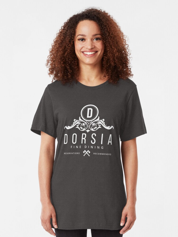 Dorsia Fine Dining Restaurant logo inspired by American Psycho Slim Fit T-Shirt